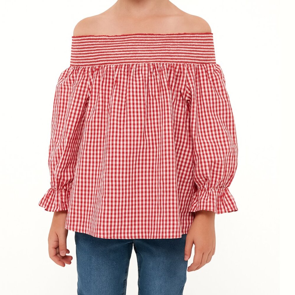 NWT Soprano Orange Gingham Off the Shoulder Blouse Top Preppy Summer